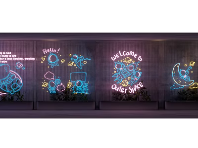 Colorful Decorative Neon Lights with Space Themed Patterns and Welcome Text for Indoor Wall Decor 3d model