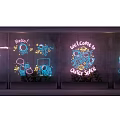 Colorful Decorative Neon Lights with Space Themed Patterns and Welcome Text for Indoor Wall Decor