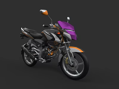Modern Sporty Motorcycle With Purple Front Fairing Black Seat And Silver Orange Details 3d model