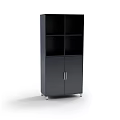 Modern Black Storage Cabinet With Open Shelves And Closed Doors For Home Storage