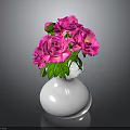 Beautiful Fresh Pink Roses with Green Leaves in White Decorative Vase
