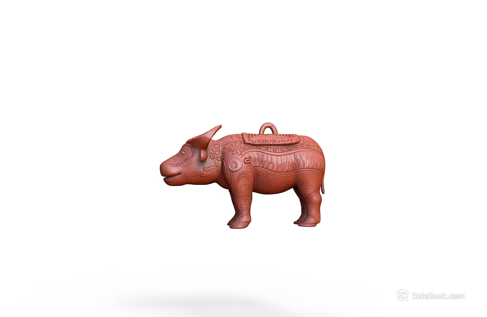 Artistic Red Ox Sculpture Featuring Intricate Carved Patterns And Classic Design 3d model 