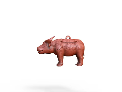 Artistic Red Ox Sculpture Featuring Intricate Carved Patterns And Classic Design 3d model