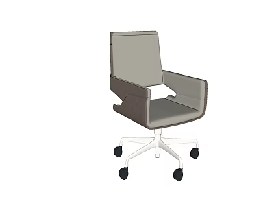 Modern Office Chair With Gray Brown Upholstery Armrests White Base And Swivel Wheels 3d model