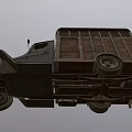 Vintage Old Truck With Wooden Cargo Bed And Farmer Leading Cow Nearby