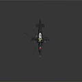 Black Military Style Helicopter With Shark Mouth Design Rotors And Reflection On Gray Background