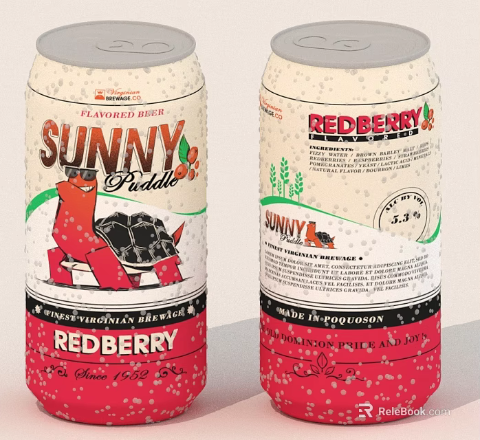SUNNY Paddle Redberry Flavored Beer Can With Turtle Design And Red White Details 3d model 