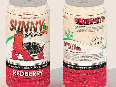 SUNNY Paddle Redberry Flavored Beer Can With Turtle Design And Red White Details 3d model