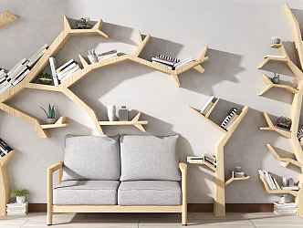 Nordic Bookshelf Simple Solid Wood TV Wall Sofa Rear Background Wall Hanging Wall Bookshelf Storage Rack Floor 3d model