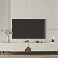 Modern Minimalist TV Stand With Flat Screen TV Vase Books And Decorations