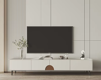 Modern Minimalist TV Stand With Flat Screen TV Vase Books And Decorations 3d model