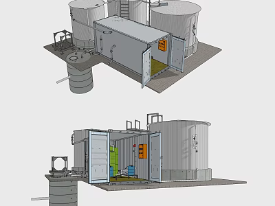 Industrial Equipment System With Large Storage Tanks Processing Unit Piping And Smaller Containers 3d model
