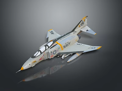 Detailed Navy Fighter Jet Model Featuring Gray White Yellow Blue Markings Cockpit And Missiles 3d model