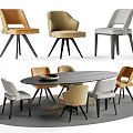 Modern Dining Set With Oval Dark Wood Table And Upholstered Multi Colored Chairs Black Legs