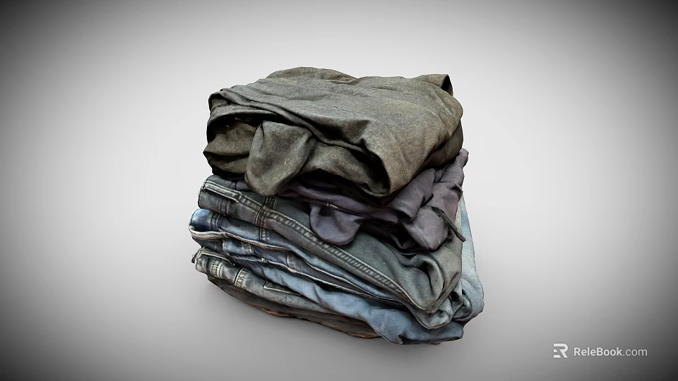 Stack of Casual Clothing Featuring Denim Jeans and Cotton T Shirts in Neutral Tones 3d model 
