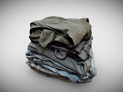 Stack of Casual Clothing Featuring Denim Jeans and Cotton T Shirts in Neutral Tones 3d model