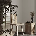Modern Wooden Dining Chairs And Round Table With Dried Plant Vase And Natural Decor