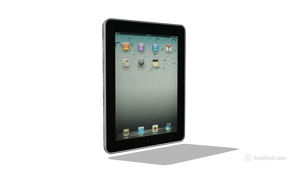 Modern Tablet Computer with App Icons on Touchscreen and Water Droplets 3d model 