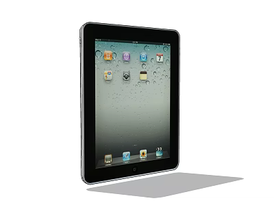 Modern Tablet Computer with App Icons on Touchscreen and Water Droplets 3d model