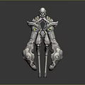 Futuristic Cybernetic Character And Biomechanical Creature With Skeletal Structure And Glowing Green Parts