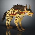 Striped Hyena With Fluffy Brown And Yellow Fur In Fierce Standing Posture