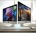 Modern Computer Workspace Setup With Laptop Monitor Keyboard Mouse And Sleek Design Elements