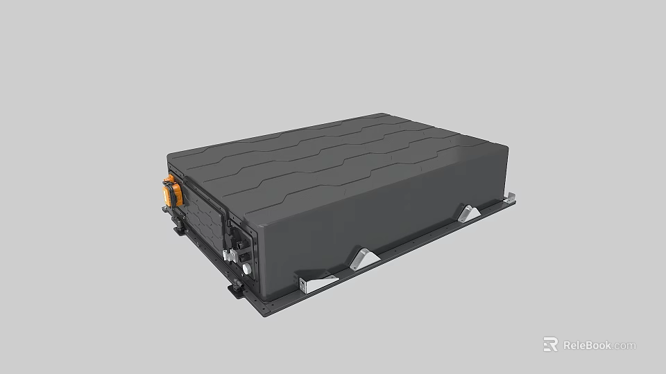 Black Rectangular Energy Storage Device With Metal Bracket And Orange Interface 3d model 