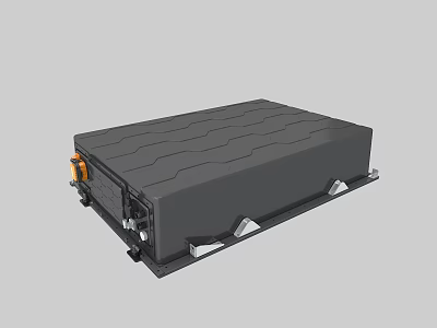 Black Rectangular Energy Storage Device With Metal Bracket And Orange Interface 3d model