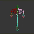 Vintage Street Lamp With Ornate Design Two Illuminated Heads And Black Pole