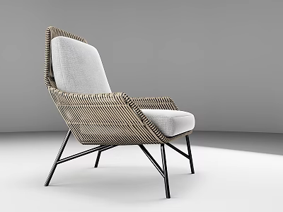 Modern Single Sofa With Woven Design Light Colored Cushion And Black Metal Legs 3d model