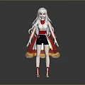 Anime 3D Character Model With White Hair Red White Dress Golden Trim And Red Shoes