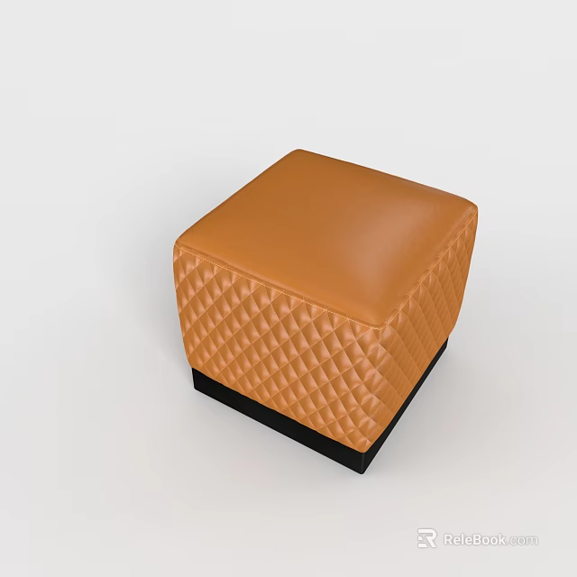 Modern Orange Quilted Diamond Pattern Sofa Stool With Black Base 3d model