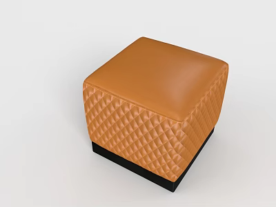 Modern Orange Quilted Diamond Pattern Sofa Stool With Black Base 3d model