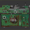 Vintage Green Lathe Machine With Metal Components Control Dials And Base 3d model