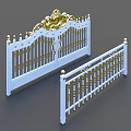 Elegant White Gate With Golden Ornate Design And Matching Railing Elements 3d model