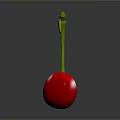 Ripe Red Cherries with Green Stems and Leaves on Dark Surface 3d model