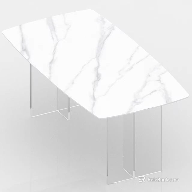 Modern Dining Table Set With White Marble Tabletop And Transparent Legs 3d model