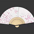 Traditional Handheld Fan With Pink Cherry Blossom Pattern And Light Wood Frame