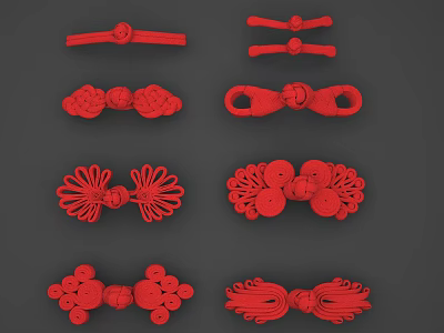 Traditional Red Chinese Knots Various Decorative Ornament Styles On Gray Background 3d model