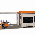 Linnei Exhibition Booth Design Featuring Orange White Structure And Digital Displays