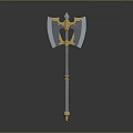 Fantasy Style Double Bladed Axe With Golden Accents And Metal Shaft
