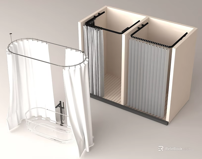 Modern Shower Sauna Interior Design With Enclosure Curtain And Cabin Structure 3d model 