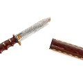 Engraved Blade Knife With Brown Wooden Handle And Decorative Sheath