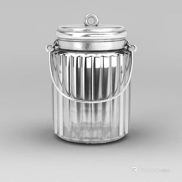 Silver Metal Locker With Lid Handles And Vertical Stripes Design 3d model 