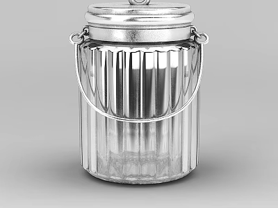 Silver Metal Locker With Lid Handles And Vertical Stripes Design 3d model
