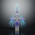 Mechanical Robot Character With Winged Design Blue Purple Armor And Weapon Details