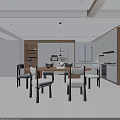 Modern Kitchen Interior Featuring Round Dining Table Set With Neutral Chairs And Cabinets 3d model