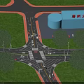 Smart Road Infrastructure At Traffic Intersection With Lights Lanes Street Lamps And Green Landscaping
