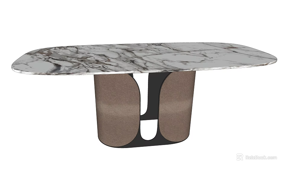 Modern Oval Dining Table With Marble Tabletop And Brown Upholstered Base Design 3d model 