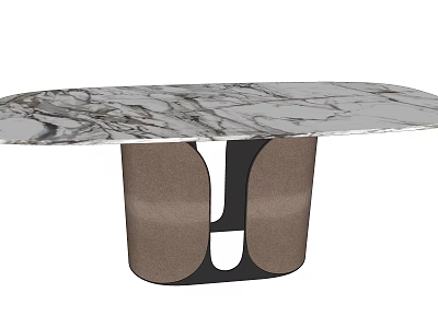 Modern Oval Dining Table With Marble Tabletop And Brown Upholstered Base Design 3d model